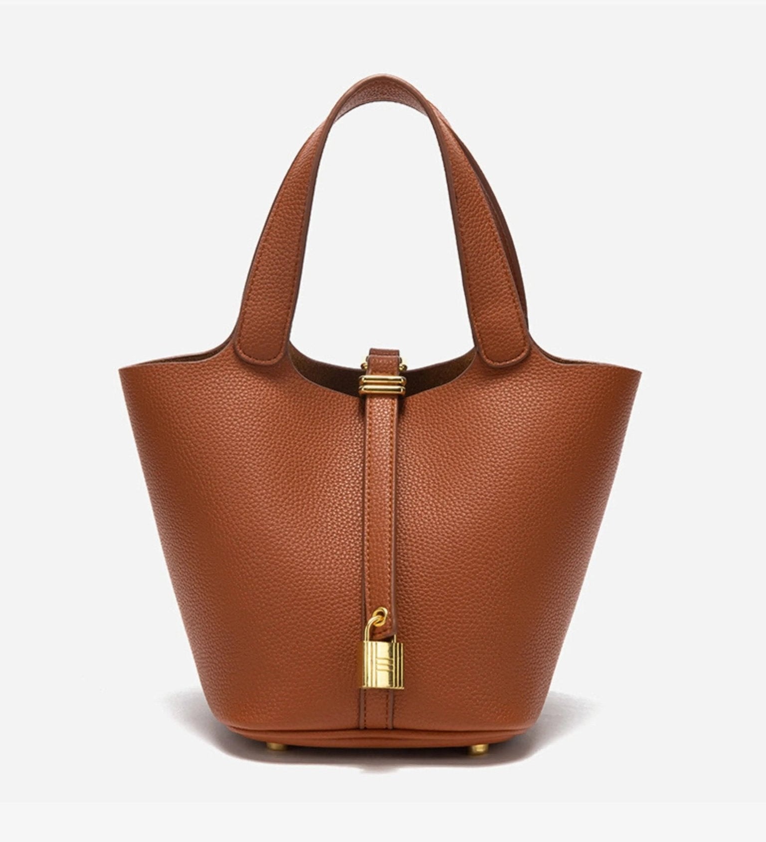 Elegant Textured Leather Bucket Bag with Gold Lock