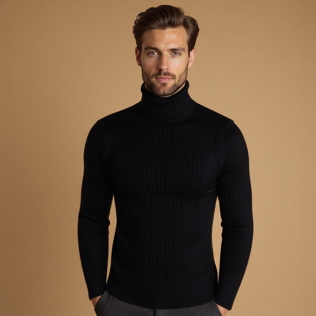 Orizelle | Men’s Cable Knit Turtleneck Sweater – Warm, Elegant & Timeless