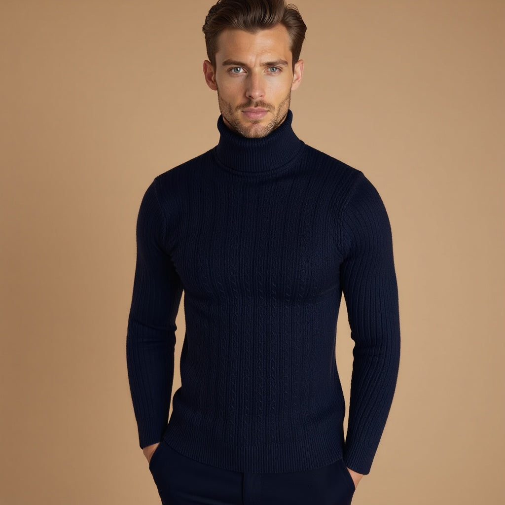 Orizelle | Men’s Cable Knit Turtleneck Sweater – Warm, Elegant & Timeless