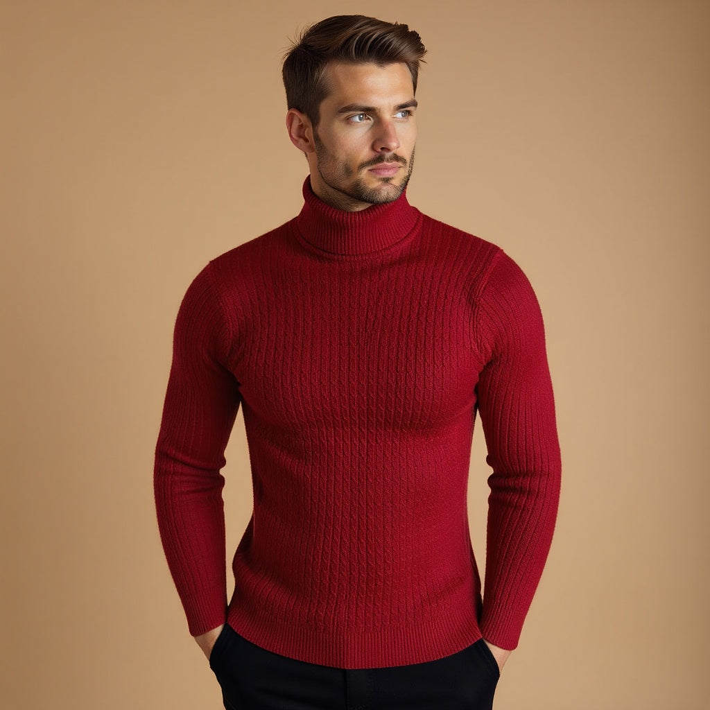 Orizelle | Men’s Cable Knit Turtleneck Sweater – Warm, Elegant & Timeless