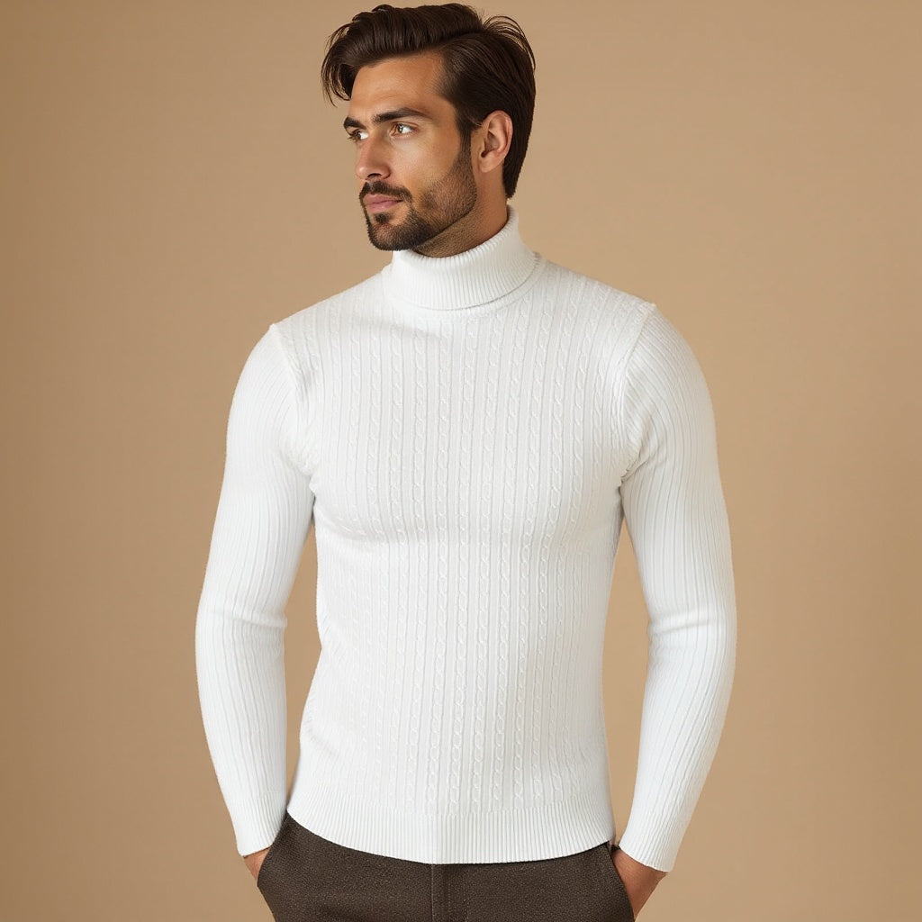 Orizelle | Men’s Cable Knit Turtleneck Sweater – Warm, Elegant & Timeless