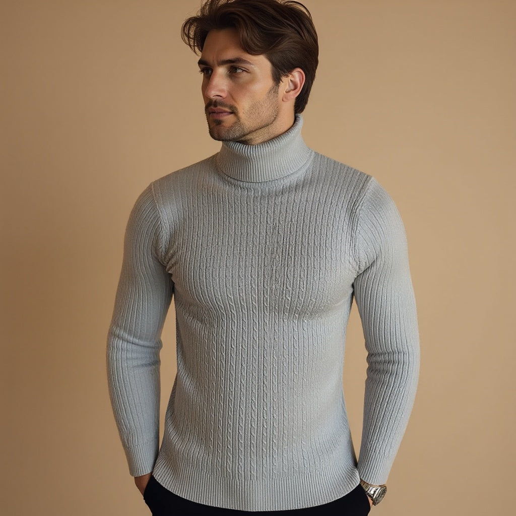 Orizelle | Men’s Cable Knit Turtleneck Sweater – Warm, Elegant & Timeless