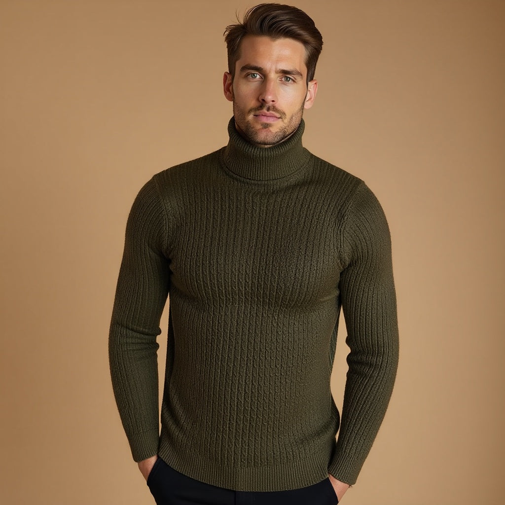 Orizelle | Men’s Cable Knit Turtleneck Sweater – Warm, Elegant & Timeless