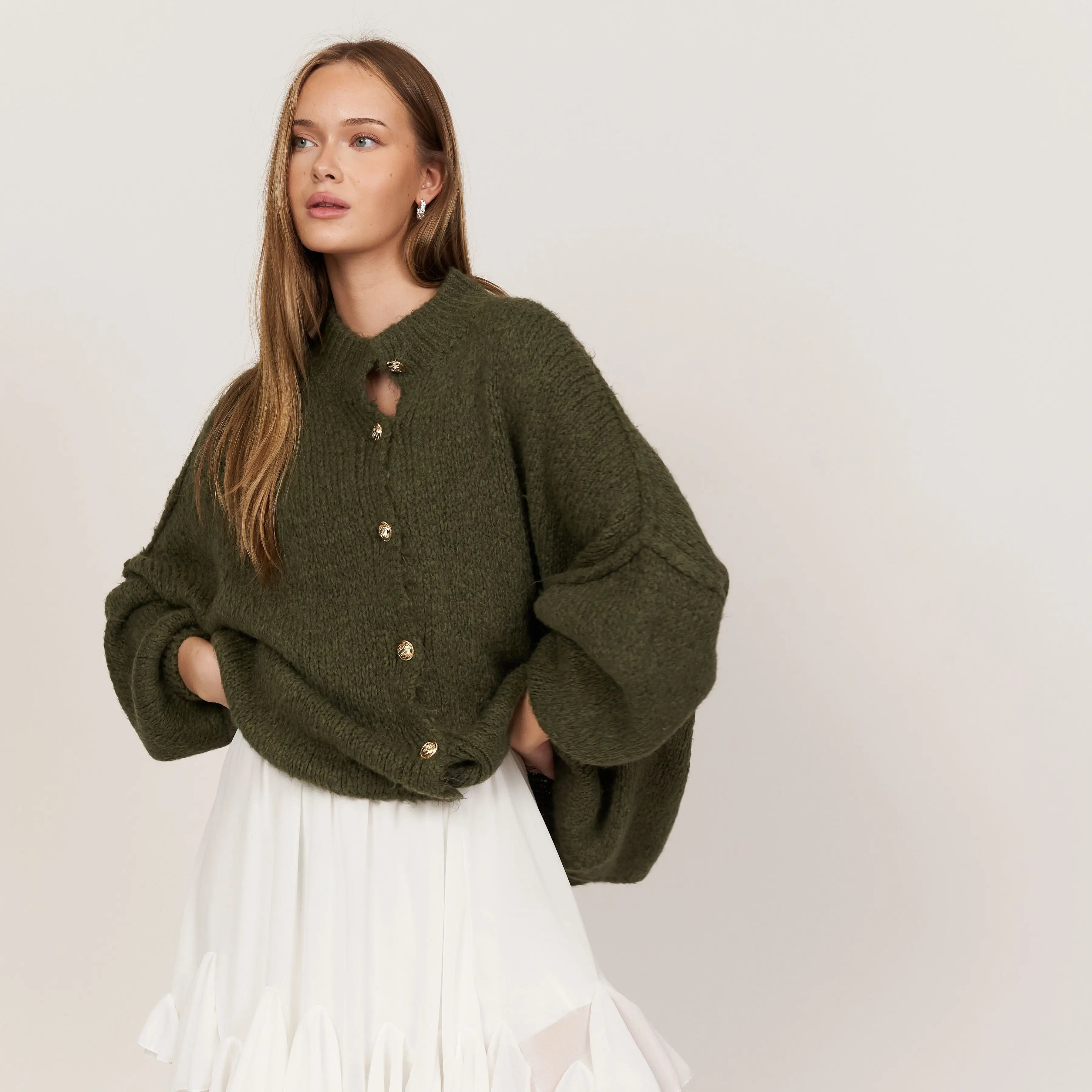 Gold Button Chunky Knit Cardigan