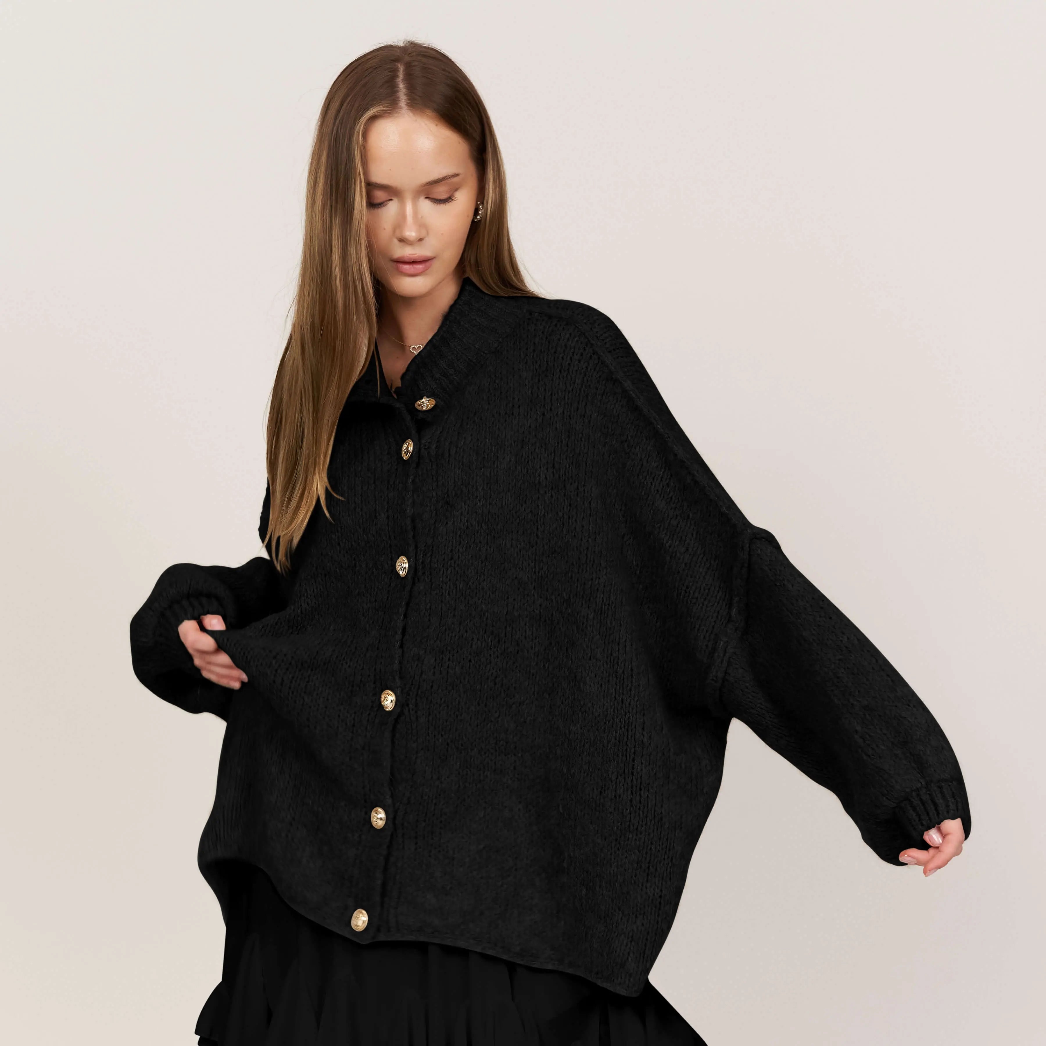 Gold Button Chunky Knit Cardigan