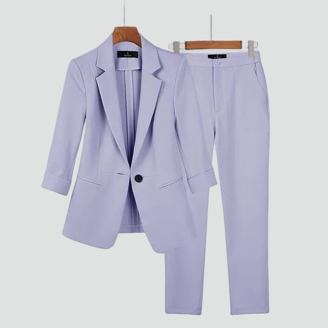 Women's 2-Piece Suit Set - Tailored Single-Button Blazer & Trousers Co-Ord