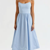 Strappy Midi Dress with Fitted Bodice and Flowing Skirt