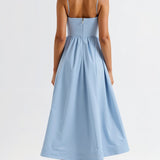 Strappy Midi Dress with Fitted Bodice and Flowing Skirt