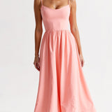 Strappy Midi Dress with Fitted Bodice and Flowing Skirt