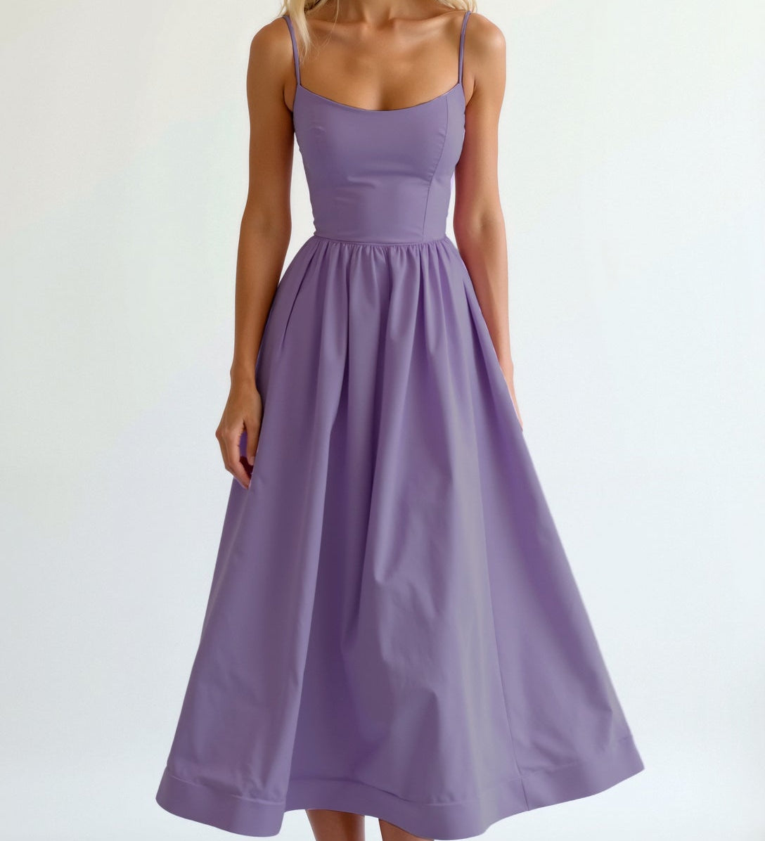 Strappy Midi Dress with Fitted Bodice and Flowing Skirt