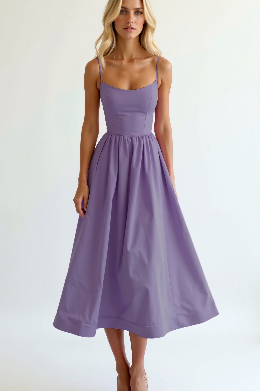 Strappy Midi Dress with Fitted Bodice and Flowing Skirt