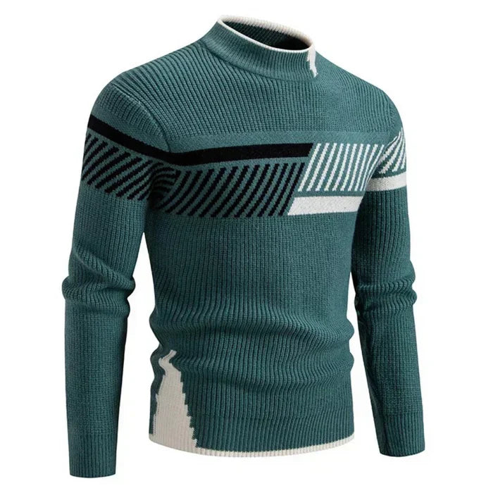 Orizelle | Men’s Color-Block Knit Sweater with Stand Collar – Modern, Warm & Versatile
