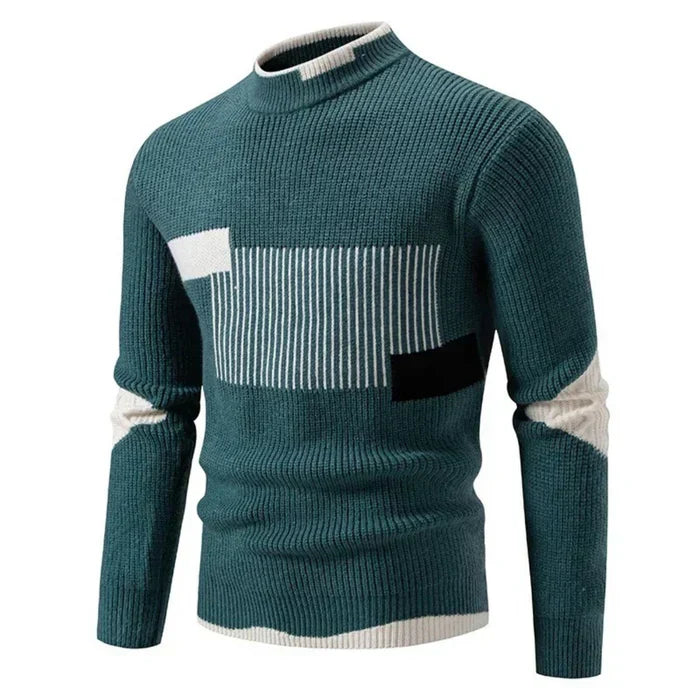 Orizelle | Men’s Color-Block Knit Sweater with Stand Collar – Modern, Warm & Versatile