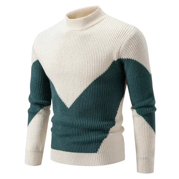 Orizelle | Men’s Color-Block Knit Sweater with Stand Collar – Modern, Warm & Versatile