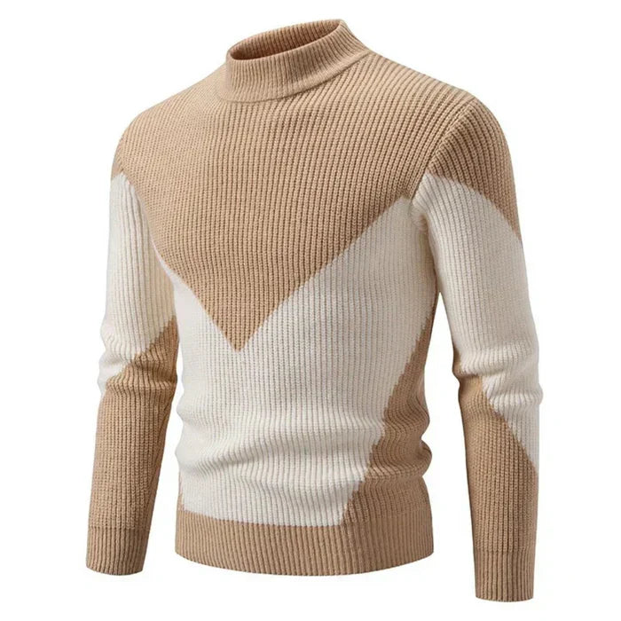 Orizelle | Men’s Color-Block Knit Sweater with Stand Collar – Modern, Warm & Versatile