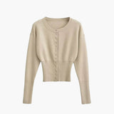 Elegant Button-Up Knit Cardigan with Round Neck