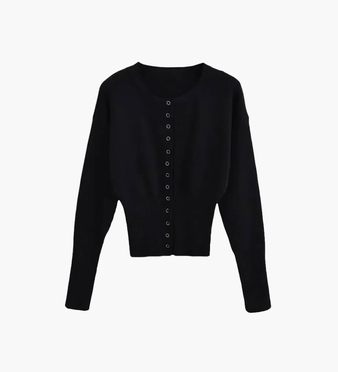 Elegant Button-Up Knit Cardigan with Round Neck