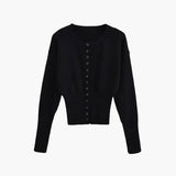 Elegant Button-Up Knit Cardigan with Round Neck