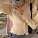 Elegant Button-Up Knit Cardigan with Round Neck