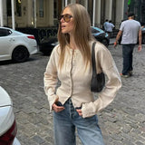 Elegant Button-Up Knit Cardigan with Round Neck