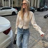 Elegant Button-Up Knit Cardigan with Round Neck