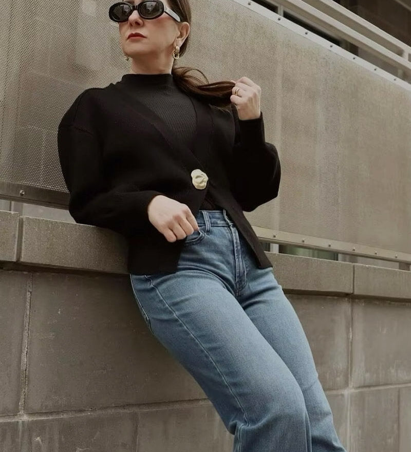 Chic Deep V-Neck Knit Cardigan with Decorative Button