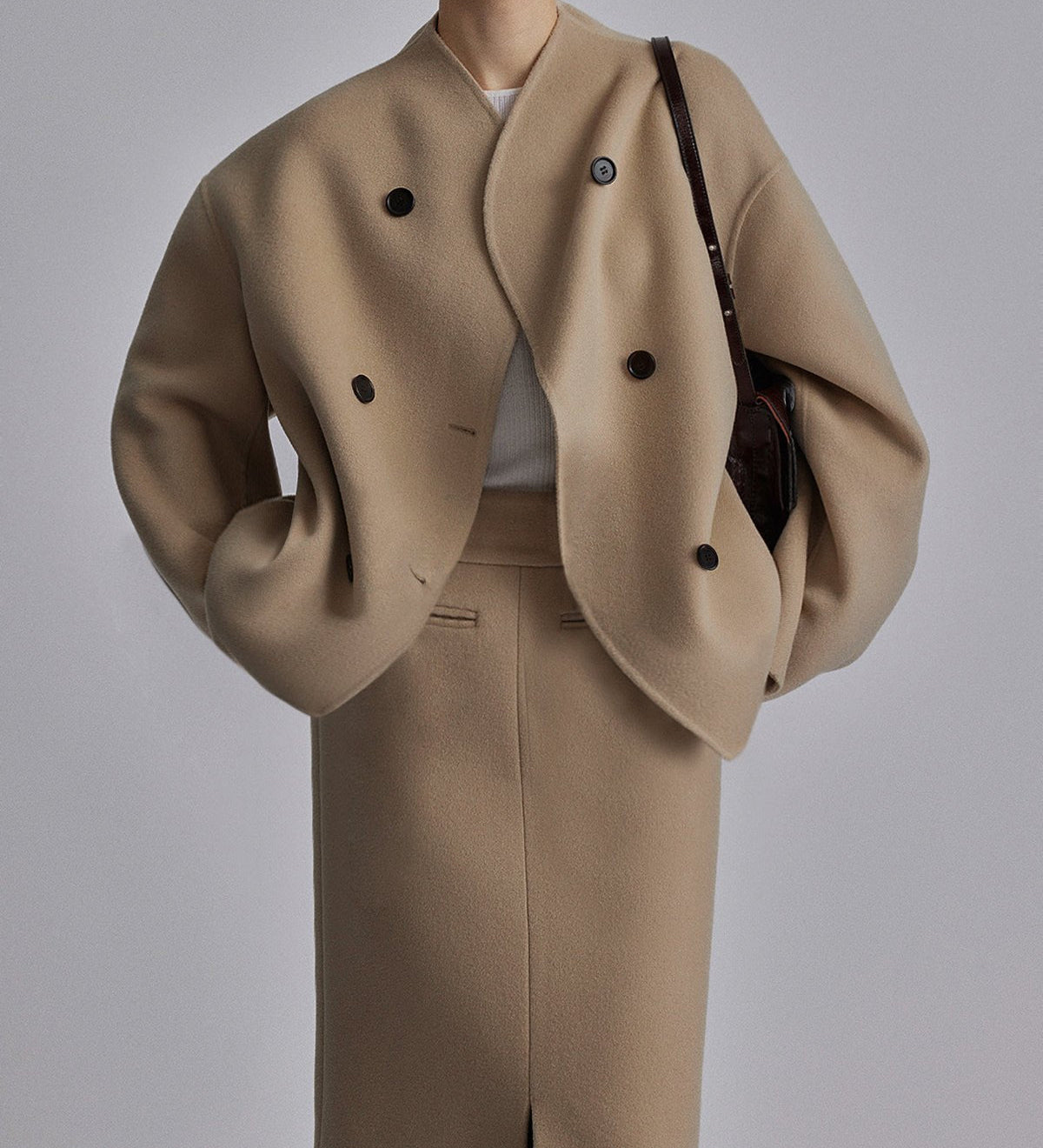 Oversized Double-Breasted Short Coat