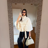 Elegant High Neck Belted Cape Jacket