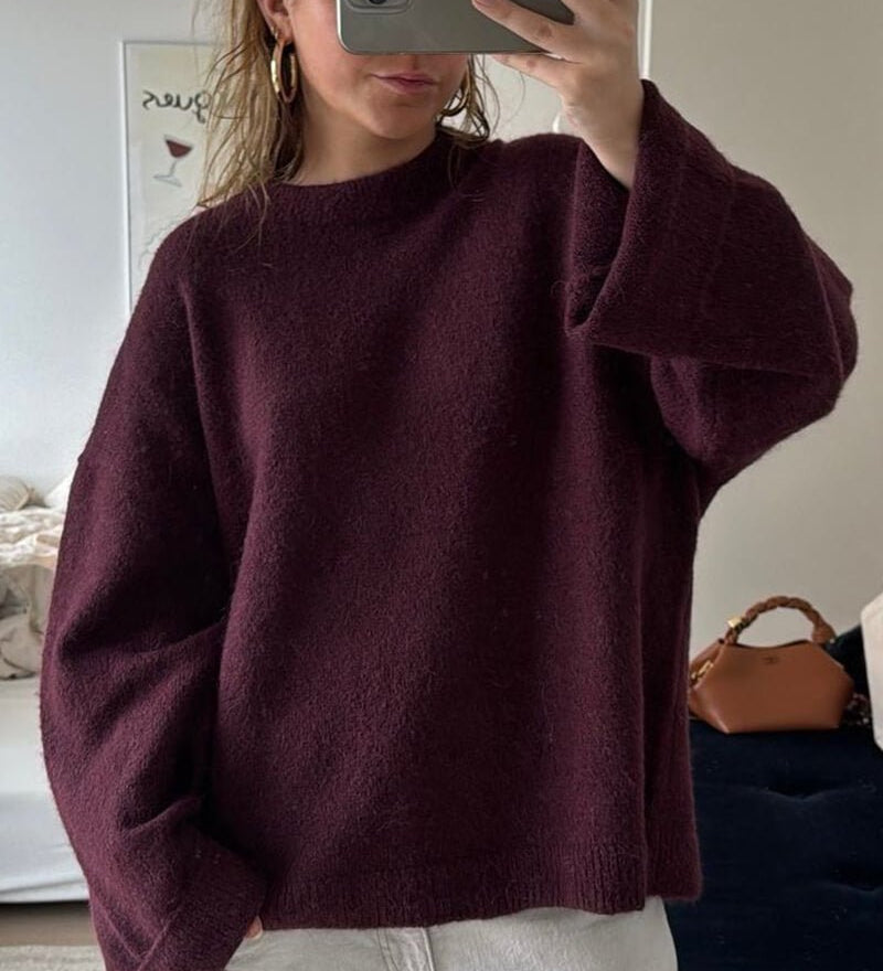Relaxed Fit Knit Pullover with Round Neck