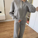 Knitted Zip Jacket and Wide-Leg Trousers Set