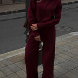 Knitted Zip Jacket and Wide-Leg Trousers Set