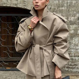 Oversized Belted Trench Coat with Structured Collar