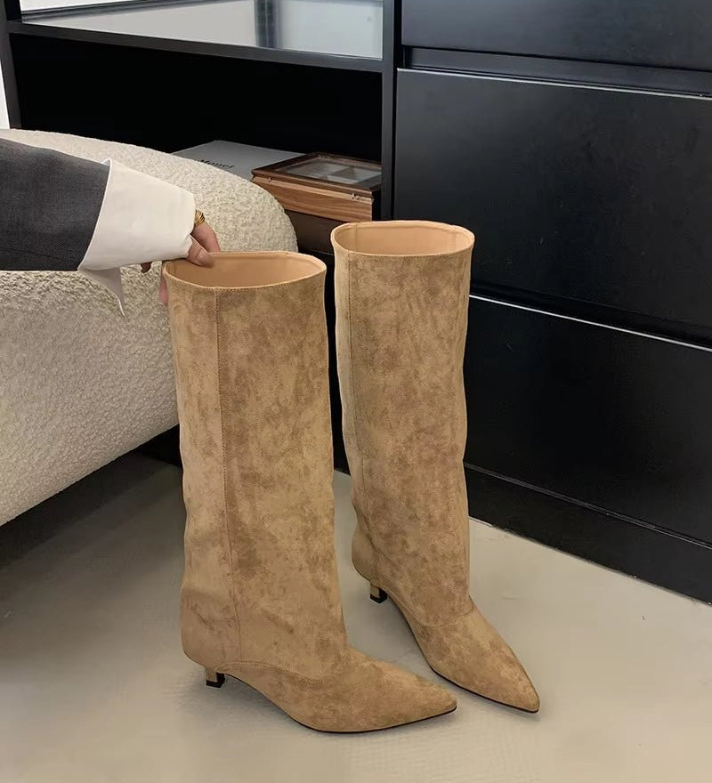 Elegant Knee-High Kitten Heel Boots